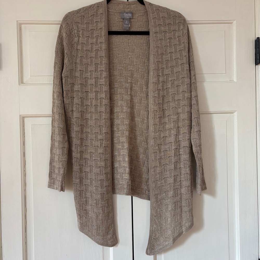 Chicos Travelers Size 1 Cardigan‎ Open Front Metallic Basketweave Chicos Medium